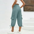 thumbnail image 6 of Tianiyouqing Womens Cargo Capri Pants with 4 Pockets Elastic Waist Drawstring High Waisted Twill Cropped Trousers Adjustable Quick Dry Wide Leg Fall Parachute Pants Blue M, 6 of 9