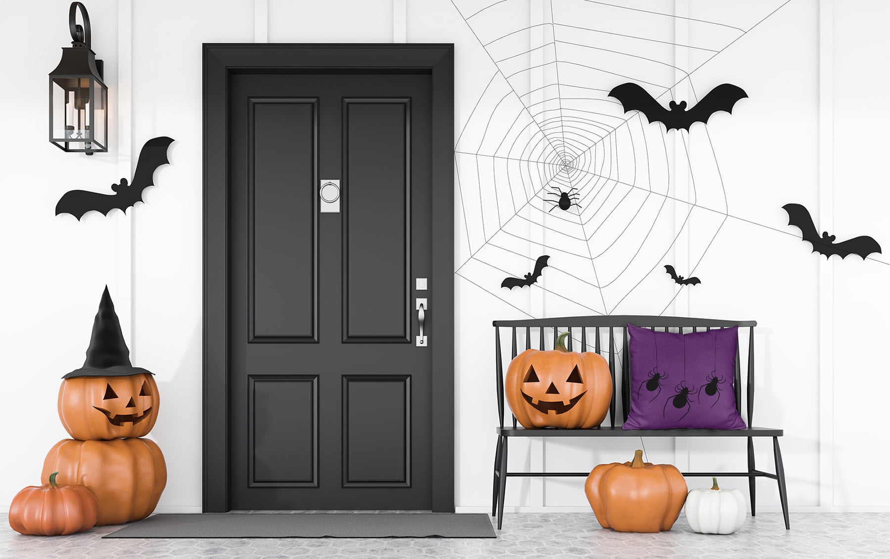 20" x 20" Simply Daisy Hanging Spiders Halloween Polyester Indoor/Outdoor Pillow, Amethyst Qty 1