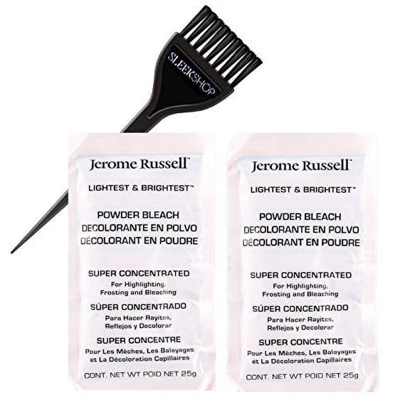 Jerome Russell LIGHTEST & BRIGHTEST Powder Bleach, Super Concentrated for Highlighting, Frosting, Hair Bleaching (w/Tint Brush) ((Set of 2 packettes x 25g))