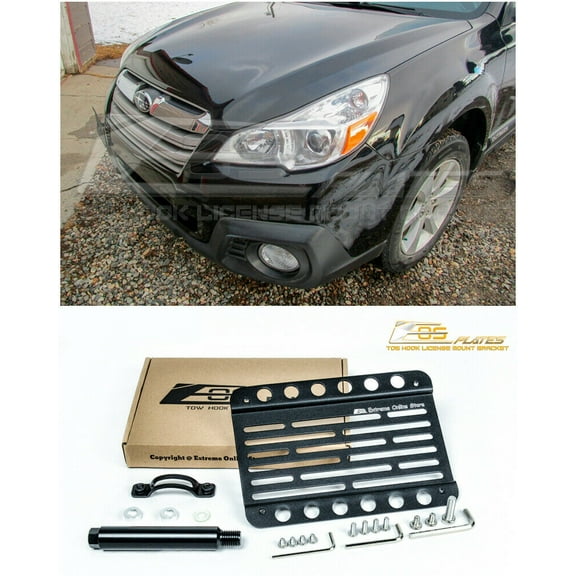 Extreme Online Store Replacement for 2010-2014 Subaru Outback | EOS Plate Version 1 Mid Sized Front Bumper Tow Hook License Relocator Mount Bracket Tow-032