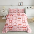 thumbnail image 2 of jejeloiu Sweet Cherry Strawberry Bedding Comforter Set,Cute Cartoon Bowknot Twin Comforter Sets,Pink Bowtie Bow Bedding Set For Girl,Super Cozy Room Decor Reversible,2-Piece, 2 of 8