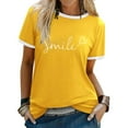thumbnail image 2 of MIXUE Womens Summer Tops Letter Print Round Neck Short Sleeve Fashion Casual Shirts For Women Tshirts Holiday Wear,Yellow,S, 2 of 8