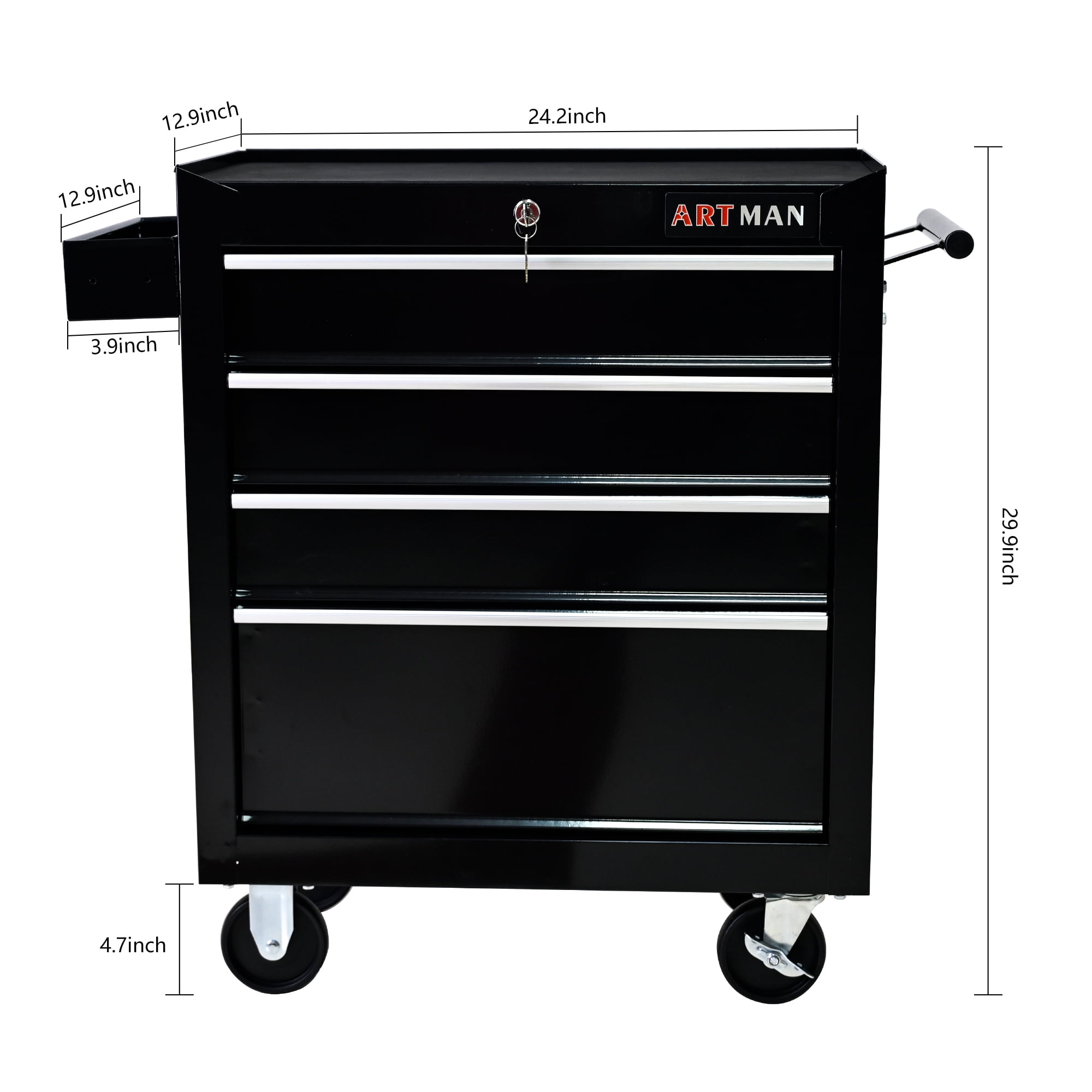 ARTMAN  4 Drawer Rolling Stoage Tool Chest, Tool Box with Wheels, Heavy Duty Industrial Service Cart Storage Organizer with Locking System for Garage, Warehouse, Workshop, Repair Shop