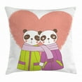 thumbnail image 1 of Panda Throw Pillow Cushion Cover, Two Cartoon Lovers Holding Hands Valentine's Day themed Hand Drawn Heart Background, Decorative Square Accent Pillow Case, 20 X 20 Inches, Multicolor, by Ambesonne, 1 of 2