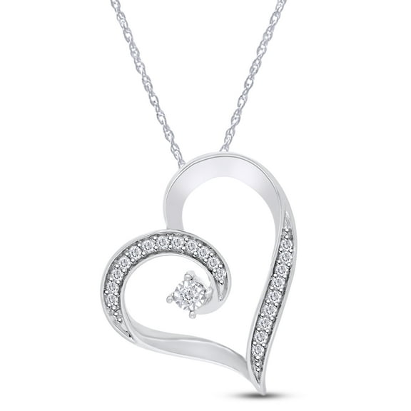 AFFY 1/10 CT.T.W. Round Shape Diamond Heart Pendant Necklace for Women's Along With 18" Chain In 14K Gold Over Sterling Silver (0.1 Cttw, I2-I3 Clarity)