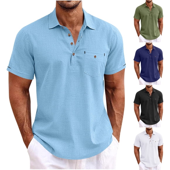 DDAPJ pyju Mens Solid Polo Shirt Moisture Wicking Short Sleeve Golf Shirts Business Casual Polos with Chest Pocket Liquidación Prime Today Light Blue S