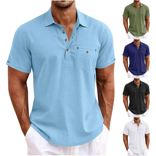 JDQJBZ Short Sleeve Shirts for Men Mens Button Down Shirts Summer Short Sleeve Solid Color Button Down Collared Shirt