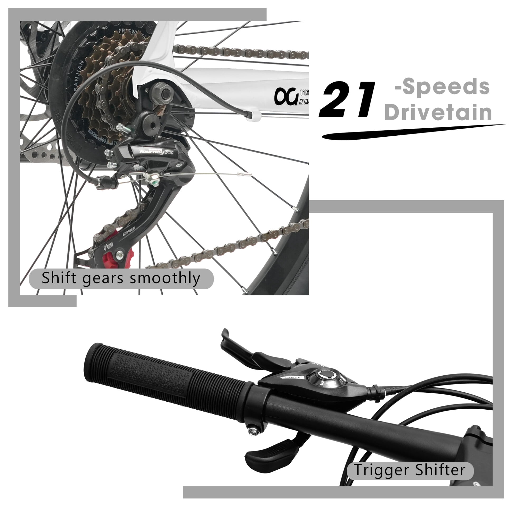 26 Inch Mountain Bike with 21-Speed, High-Carbon Steel MTB Bicycle with Dual Disc Brakes and Ergonomic Seat for Men Women Adult, White