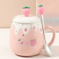 thumbnail image 2 of Cute Strawberry Mugs Pink Coffee Mug Ceramic kawaii Cup Morning Tea Milk Fruit Mug with Lovely Lid Stainless Steel Spoon Creative Novelty Birthday Christmas for Lovers Girl 500ML (S), 2 of 7