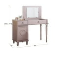 thumbnail image 7 of Rose Gold Bedroom Vanity Set with Flip Top Mirror and Cushioned Stool, Study Writing Desk with Wood Frame and Round Pull Handles, 1 Big Storage Cabinet &1 Drawer & 1 Open Up Mirror Storage Space, 7 of 7