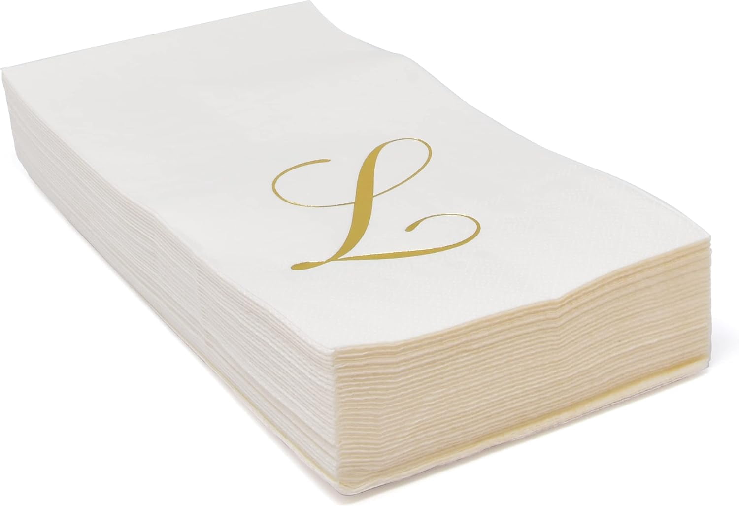 Gift Boutique Gold Monogram Guest Napkins Letter L, 100 Count 2-Ply Disposable Paper Napkins, White & Metallic Foil, 15 x 12.75 Inches