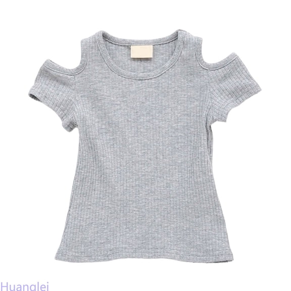 Huanglei Soft Summer Off Shoulder Top For Baby Girls Toddler Casual Basic Tee Shirt Breathable Comfortable Playwear Kids Summer Tops ,4-5 Years ,Gray