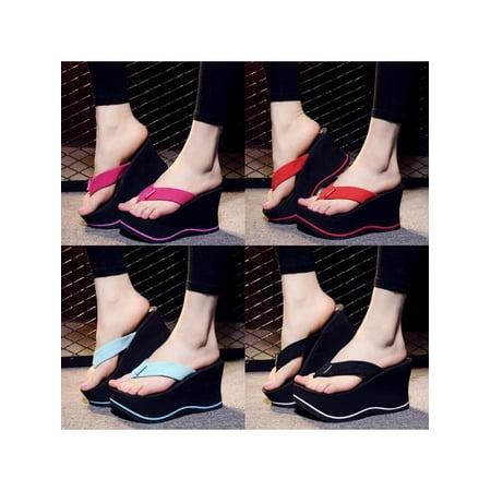- Women Summer Flip Flops Wedges Sandals High Heels Platform Skidproof Beach Shoes