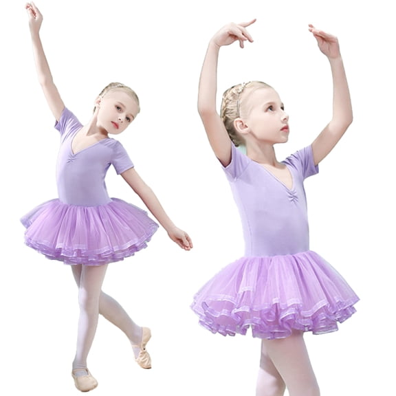 LYMAYTER Girls Leotard Kids Short & Long Sleeve Tutu Dress for 3-11Y Soft Breathable Practice