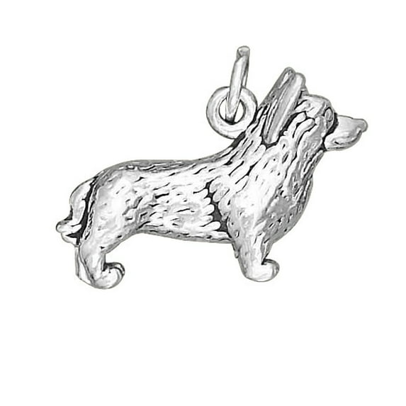 Sterling Silver 16" 1mm Box Chain 3D Corgi Dog Breed Pendant Necklace