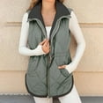 thumbnail image 3 of Women's Long Winter Lapel Vest Plain Quilted Vest Warm Lined Long Vest Outdoor Winter Vest Sleeveless Winter Jacket Women's Vests Vest With Drawstring And Pocke Womens Snow Coats Womens plus Jackets, 3 of 5