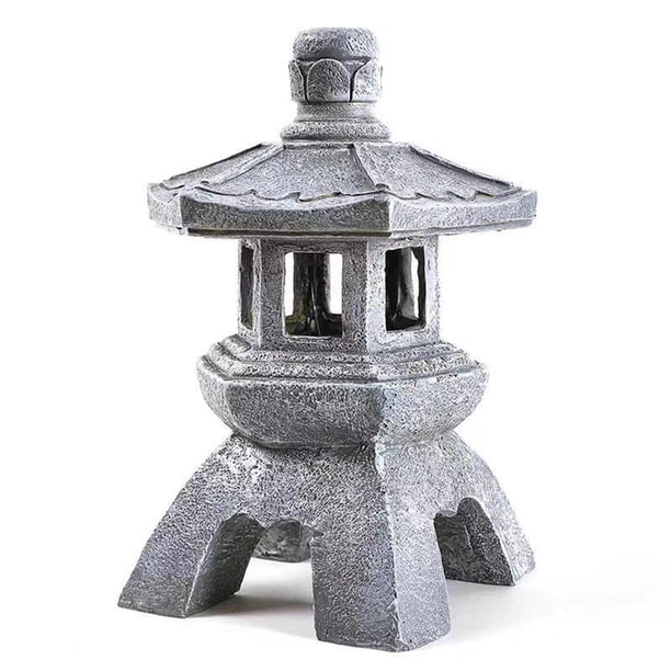 Solar Pagoda Linterna Escultura IP55 Impermeable Japonés Exquisita Resina Jardín Luz para Paisaje Granja Jardín Césped Decoración libre gris Sunnimix Linterna de pagoda de piedra