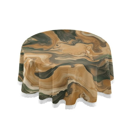 

60 Round Tablecloth with White Lace Trim Wrinkle & Heat-Resistant Table Cover for Dining and Home Decor Brown and Green Swirl