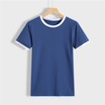 thumbnail image 5 of ZenCart Women T-shirt Round Neck Short Sleeve Patchwork Color Tee Shirt Loose Fit Elastic Pullover Tops Daily Wear, 5 of 7