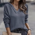 thumbnail image 2 of Sweater Clearance Women's Fashion Long Sleeves V-Neck Loose Tops Blouse Solid Color Hooded Knitted Sweater, 2 of 5