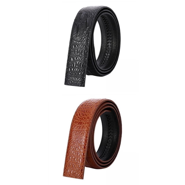 correa de cinturón hugo cinturones casuales para hombre 4 piezas automático Correas de repuesto sin agujeros en cuero PU con textura grabada tipo cocodrilo, vista frontal enrollada de dos tiras en negro y marrón; 47 pulgadas (120 cm) de largo, 3.5 cm de ancho, bordes cosidos para mayor durabilidad, paquete de 2 correas sin hebillas, compatible con hebillas automáticas de 35 mm. A menudo usado como correa de reemplazo para hebillas automáticas de negocio o casual.