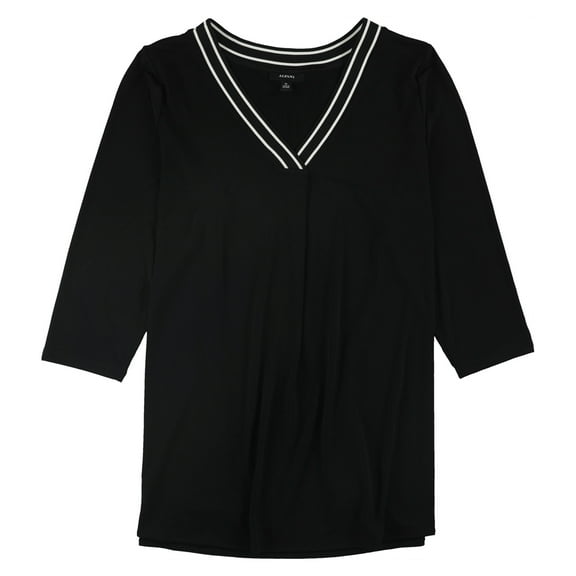 Alfani Womens Sweater Trim Pullover Blouse, Black, 2X