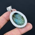 thumbnail image 4 of Blue Fire Labradorite Gemstone 925 Sterling Silver Vintage Pendant 2.7" VJ 888, 4 of 4