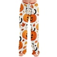 thumbnail image 3 of Domzest Halloween Pajama Pants for Women Pumpkin Ghost Bat Print Drawstring Elastic Waisted Sleepwear Wide Leg Funny Pajama Bottoms Saffron XXL, 3 of 5