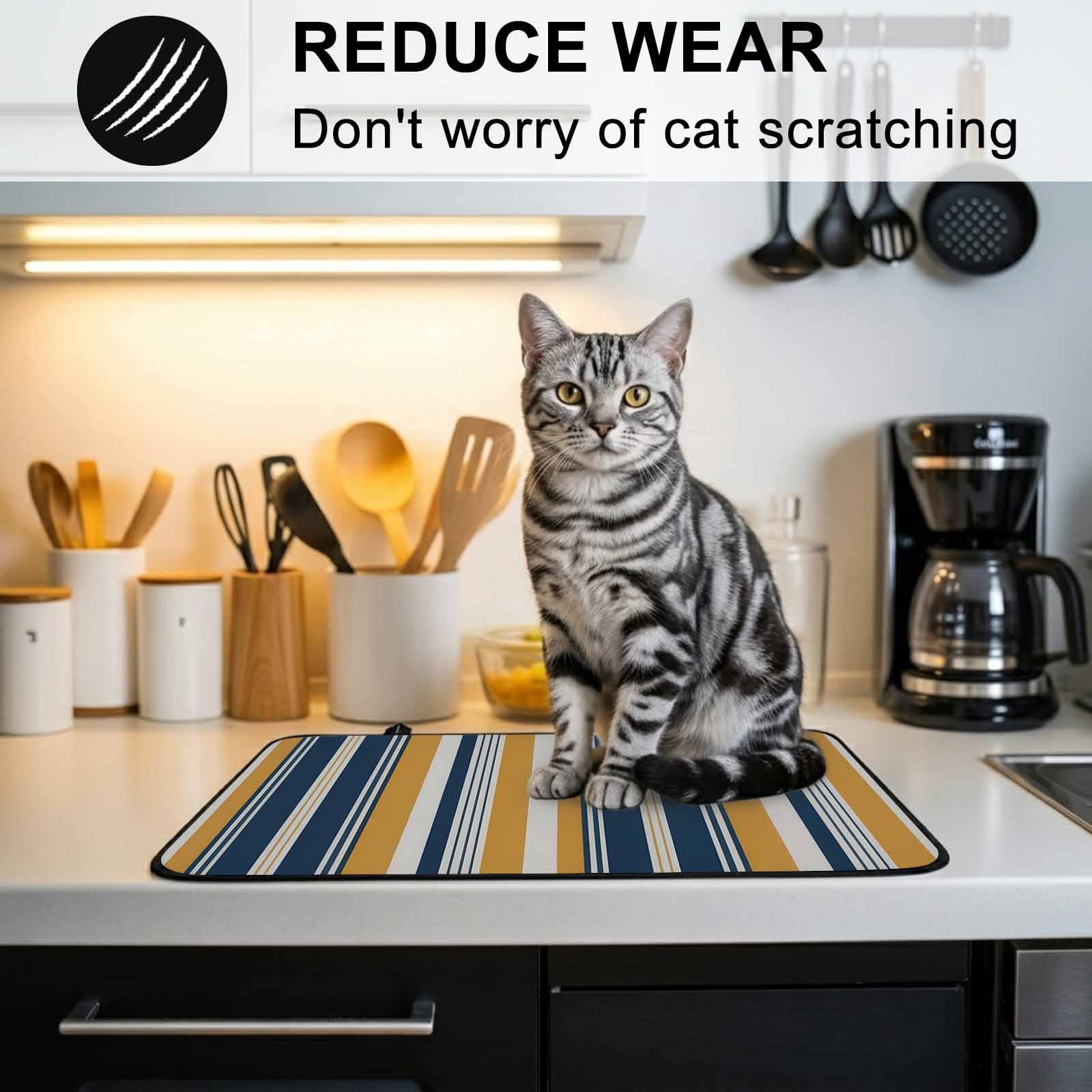 Blue Yellow Striped Stove Top Cover for Electric Stove, Heat-proof & Non Slip Glass Top Stove Cover Protector, Modern Stripes Art Kitchen Flat Cooktop Rubber Mat 24x21 Inches