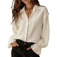 thumbnail image 2 of Women Elegant Solid Lace Collared Long Sleeve Button Shirts Business Work Tops Casual Loose Blouse Color S, 2 of 6