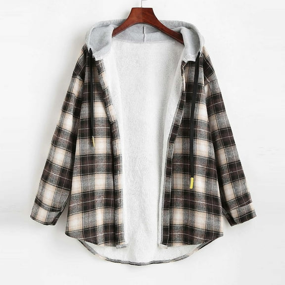DailyTrove Women's Plaid Hooded Shirt Jacket (Multi-Color Options), Casual Outerwear for Fall/Winter Casual Outings & Errands for women