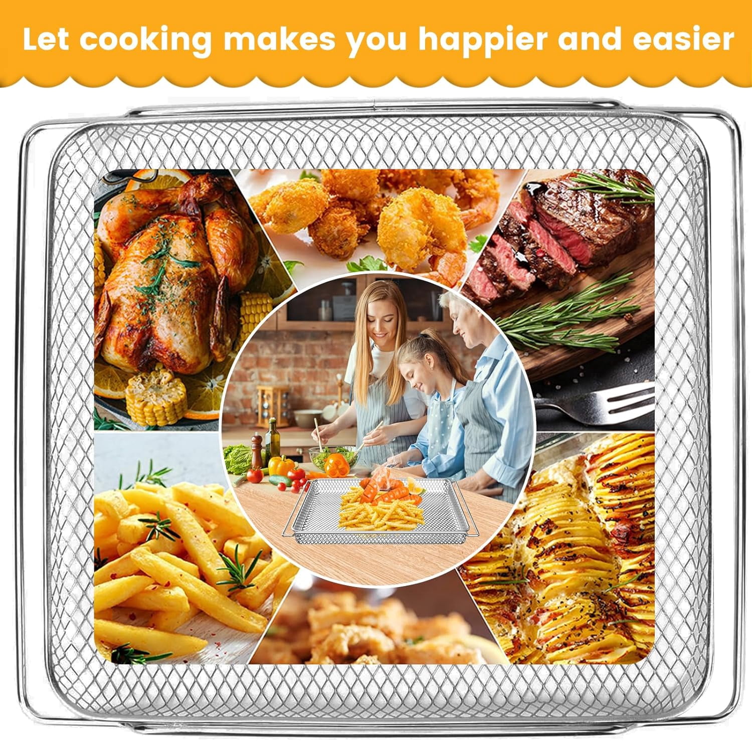 Air Fryer Basket Replacement for COSORI CO130-AO 12 in 1 CS130-CFH CS130-AO 13 in 1 32Qt Toaster Oven Combo, 14.17 * 11.81''Air Fryer Steel Basket Wire Rack Accessories Parts, Dishwasher Safe