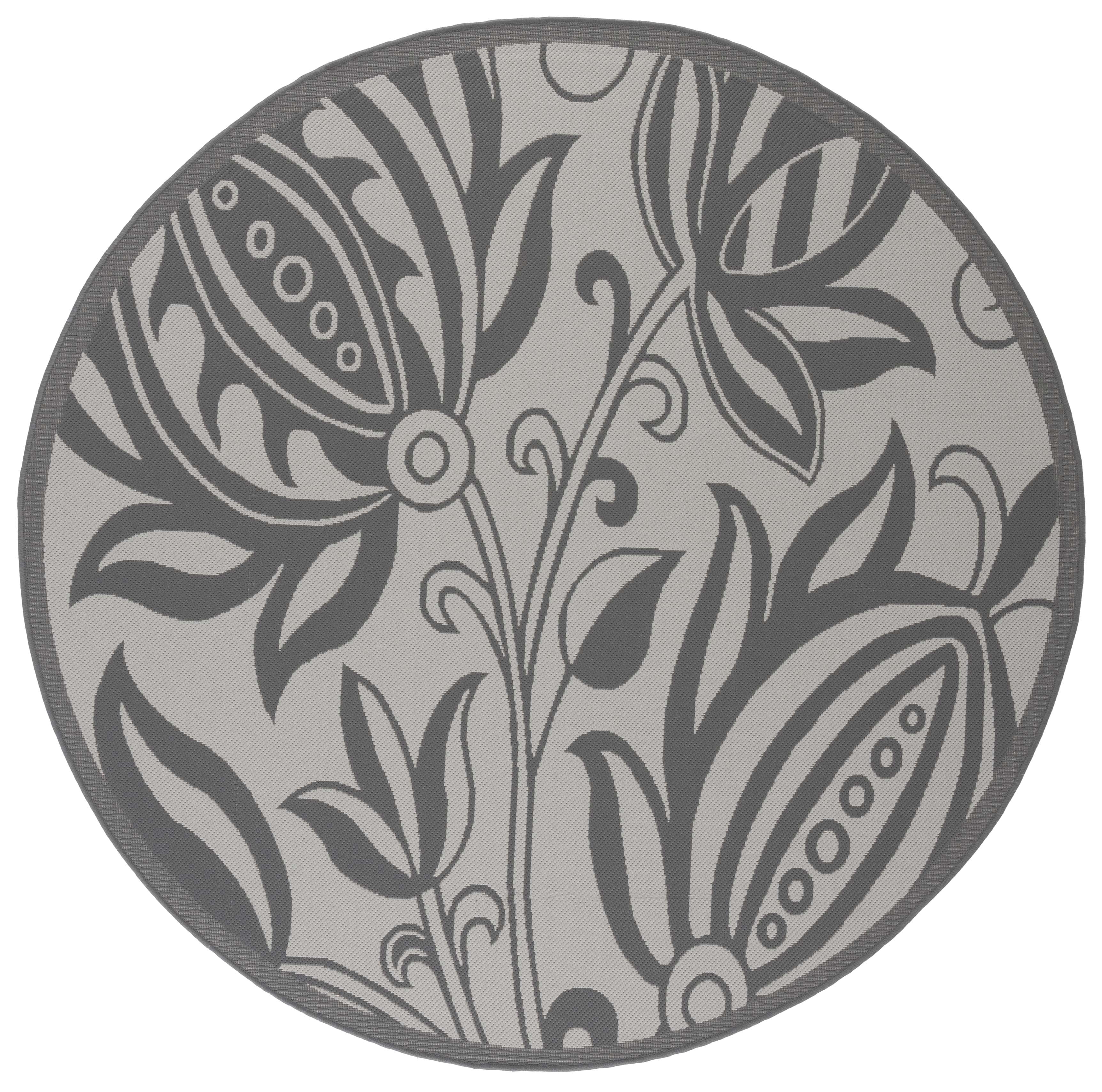 Safavieh Courtyard Bryanna Floral Indoor/Outdoor Area Rug, Light Gray/Anthracite, 6'7" x 6'7" Round