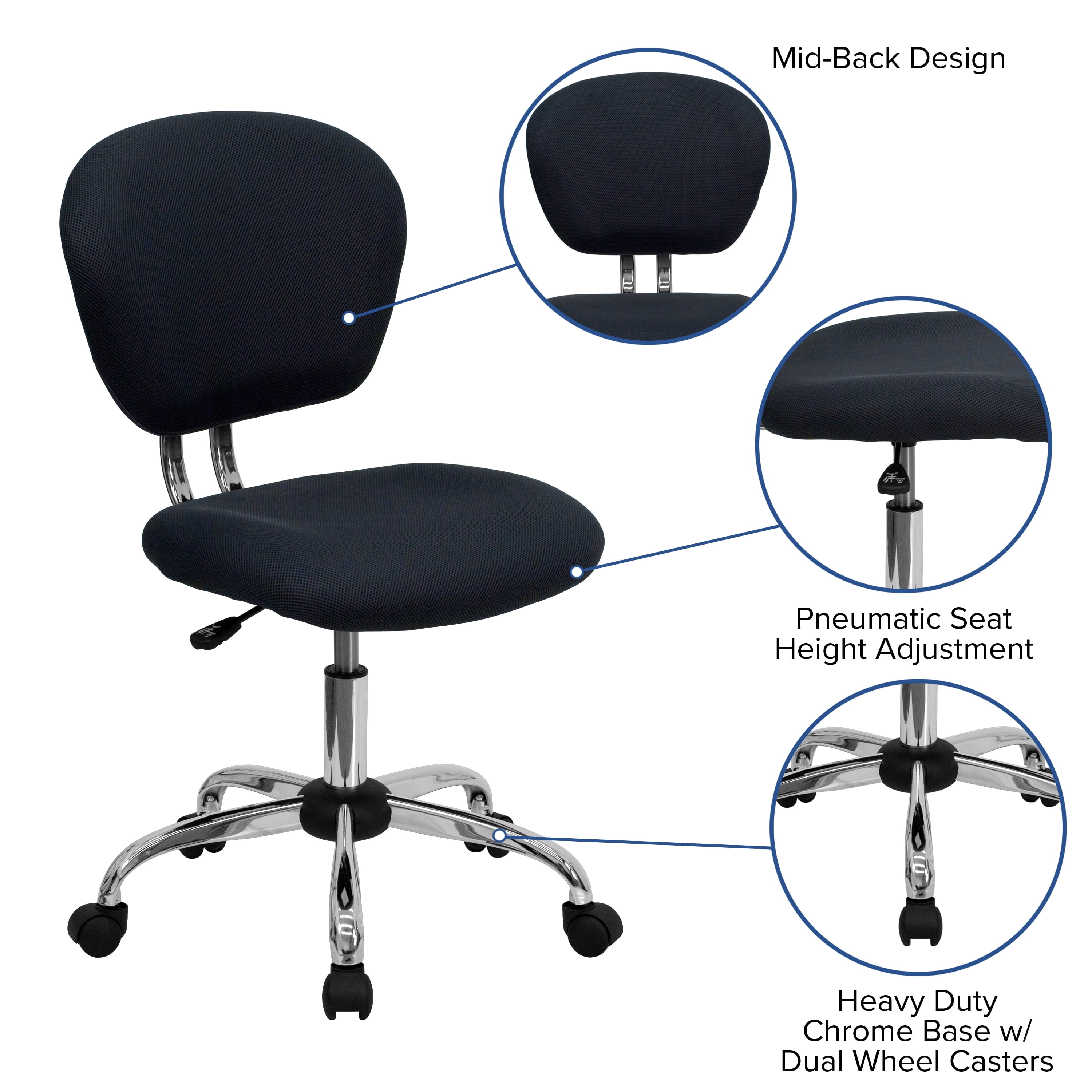 Flash Furniture Mid-Back Gray Mesh Padded Swivel Task Office Chair with Chrome Base