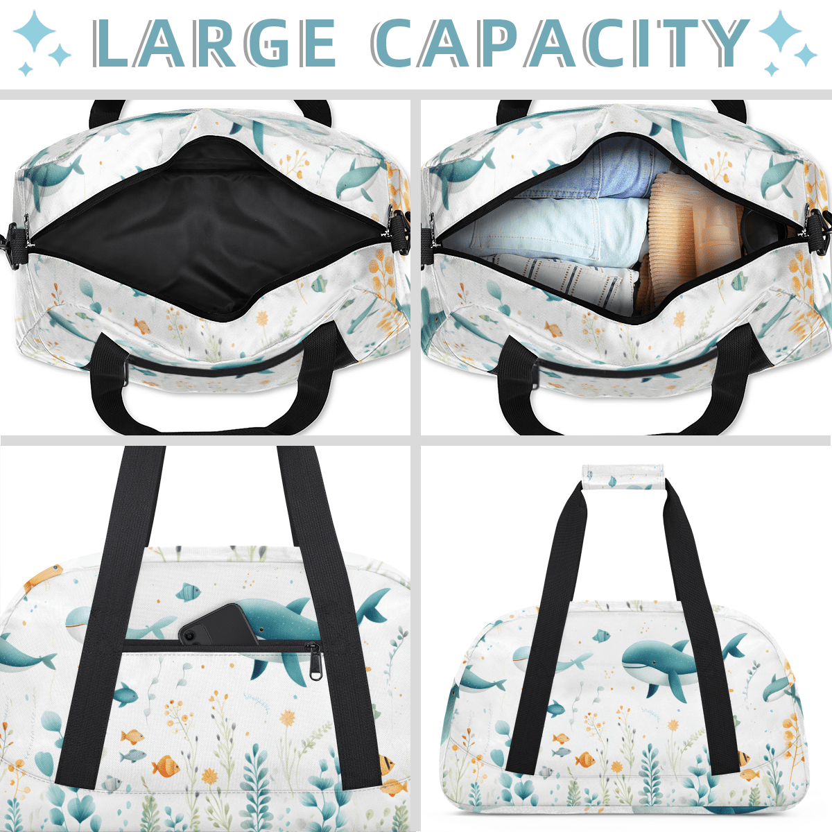 Herdesigns Dolphin Sports Duffle Bag for Women & Men, Ocean Gym Bag Dance Bag Overnight Bag Carry On Weekender Travel Bag