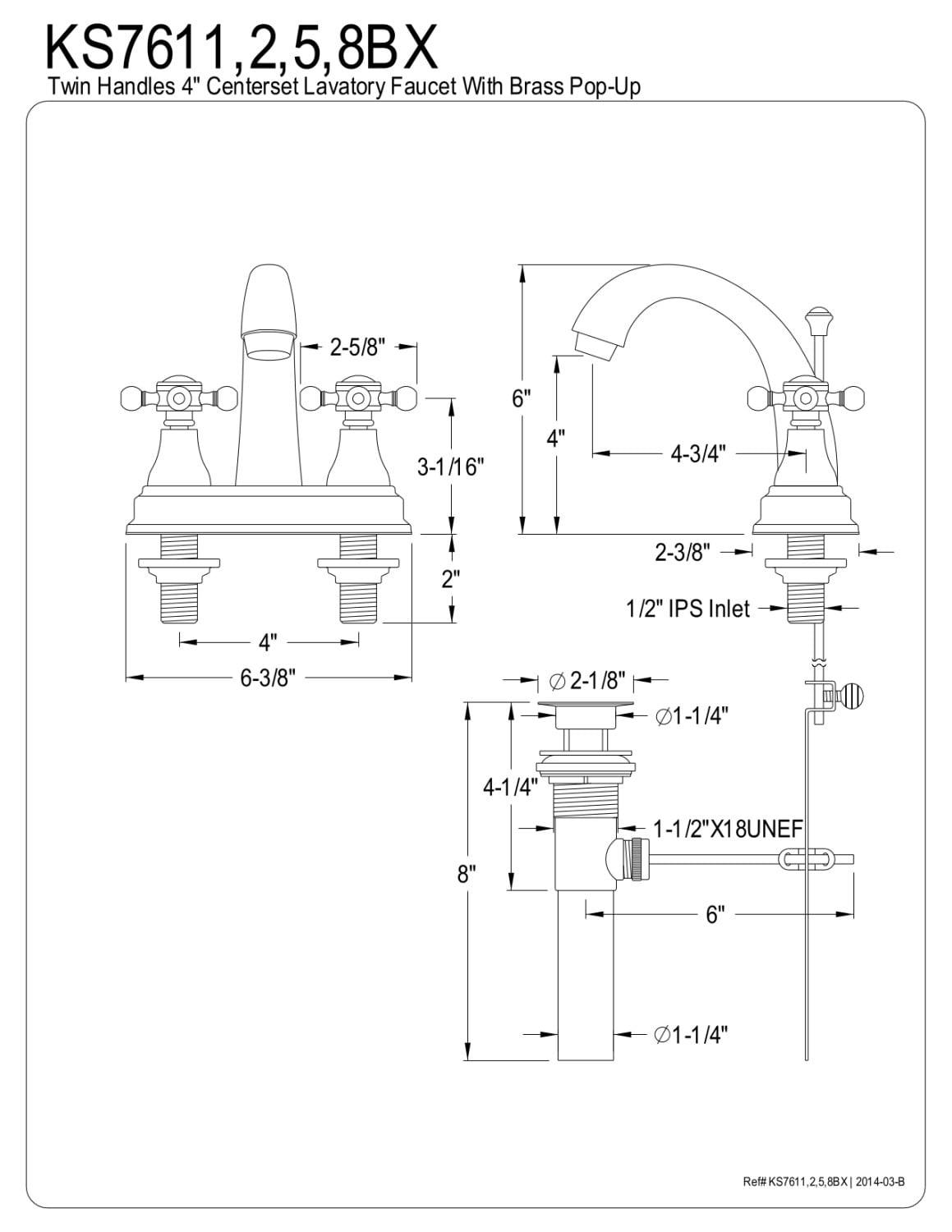 Kingston Brass KS7611BX 4 in. Centerset Bathroom Faucet, Polished Chrome