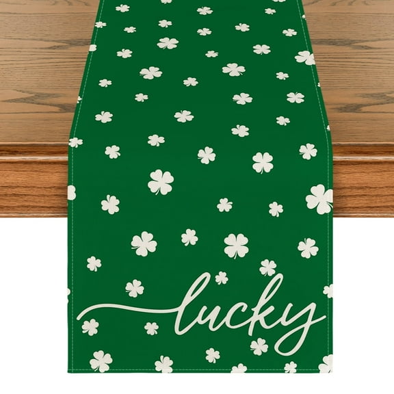 Smile Lucky Green Shamrock St. Patrick's Day Table Runner 13 x 36 Inch, Home Kitchen Seasonal Decoration Holiday Table Decor