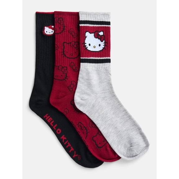 Hello Kitty Men's Crew Socks, 3-Pack, Shoe Sizes 8-12