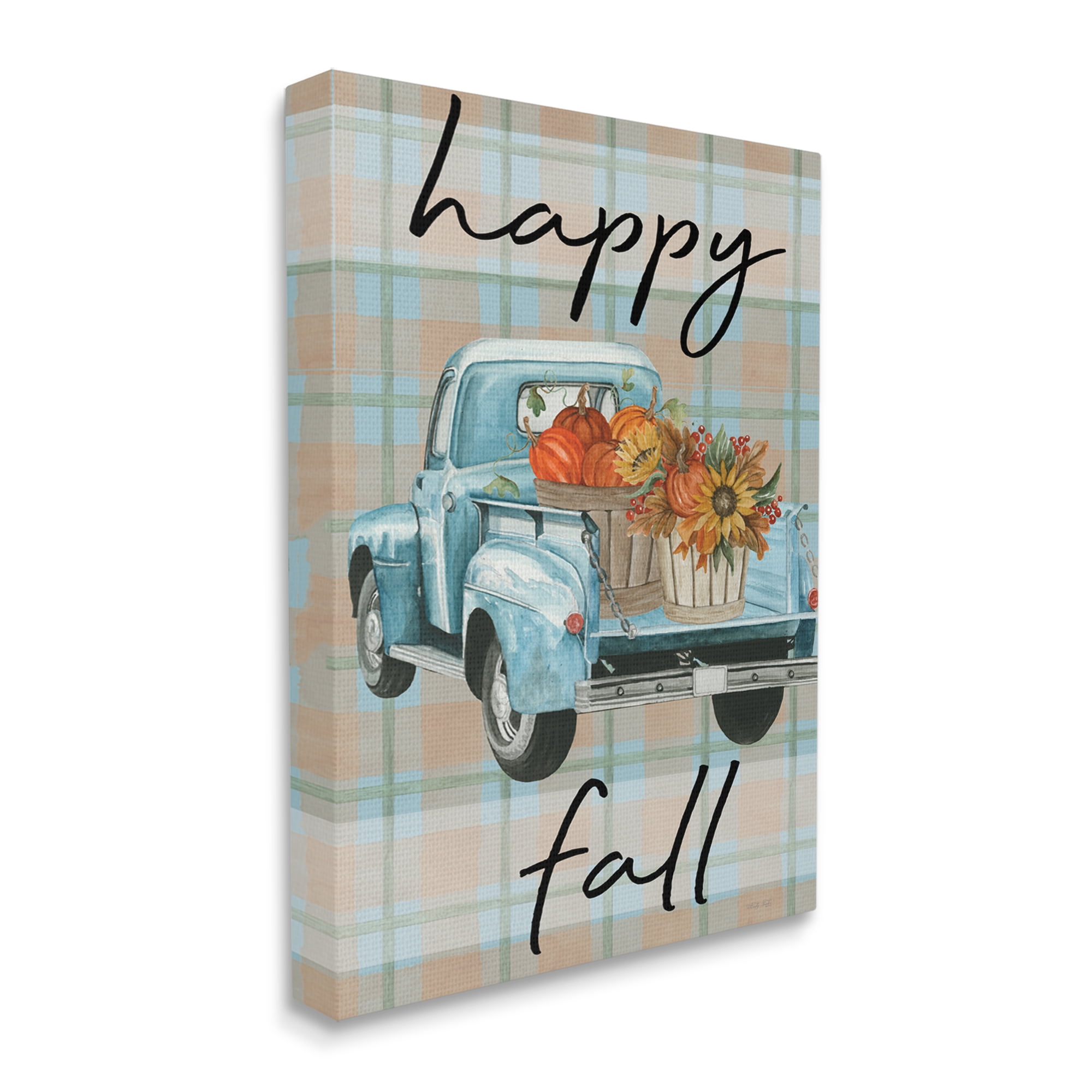 Stupell Industries Happy Fall Flower Truck Transportation Painting Gallery Wrapped Canvas Print Wall Art, 36 x 48