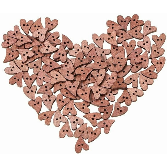 1 Box 100 Pcs Heart Wooden Buttons with 2 Hole for Sewing Scrapbooking and DIY Handmade Craft