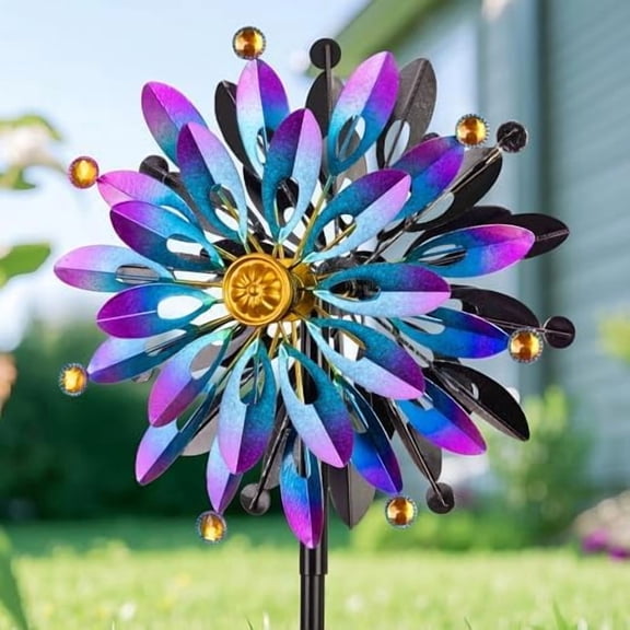 Metal Wind Spinner Outdoor - 63 inch Large Double Kinetic Art Garden Wind Sculpture & Spinners 360° Dual Direction Swivel Waterproof Windmill for Yard Lawn Decoration