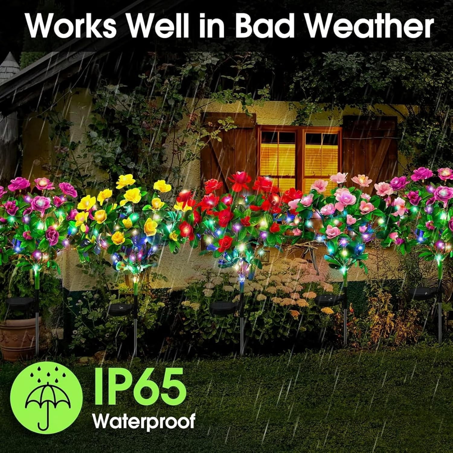 Memorial Garden Bloom Lights - Solar Powered Outdoor LED Flower Stake Lights, Auto On/Off Waterproof Landscape Lighting, Floral Decor for Grave Site, Yard, Patio
