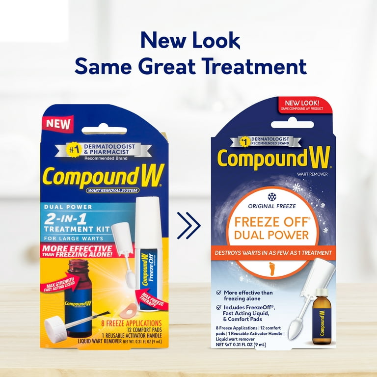 Compound W Dual Power, Freeze Off & Liquid Wart Remover, 8 Freeze  Applications + 12 Pads 