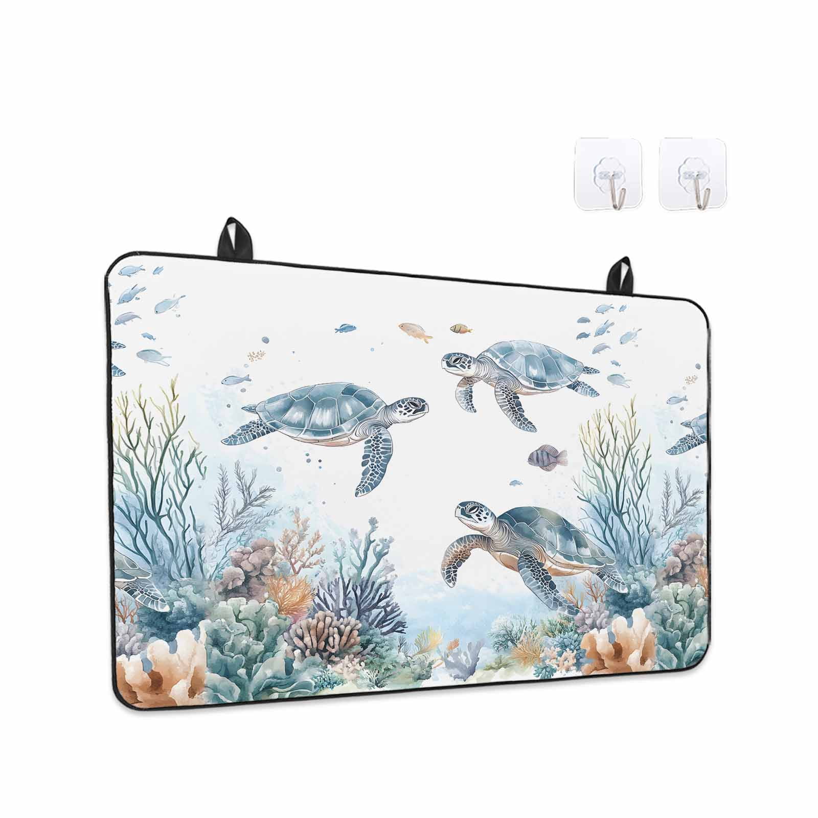 Sea Turtle Coastal Stove Top Cover for Electric Stove, Heat-proof & Non Slip Glass Top Stove Cover Protector, Summer Beach Coral Ocean Blue Nautical Kitchen Flat Cooktop Rubber Mat 24x21 Inches
