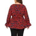 thumbnail image 4 of DARING DIVA Women's Plus Graphic Print Belted Long Sleeve V Neck Top 2X Red, 4 of 6