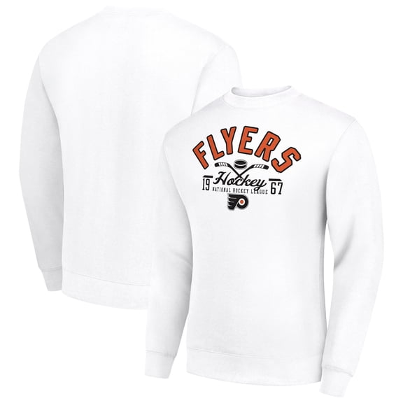 Men's Starter White Philadelphia Flyers Stick And Puck Logo Fleece Pullover Sweatshirt