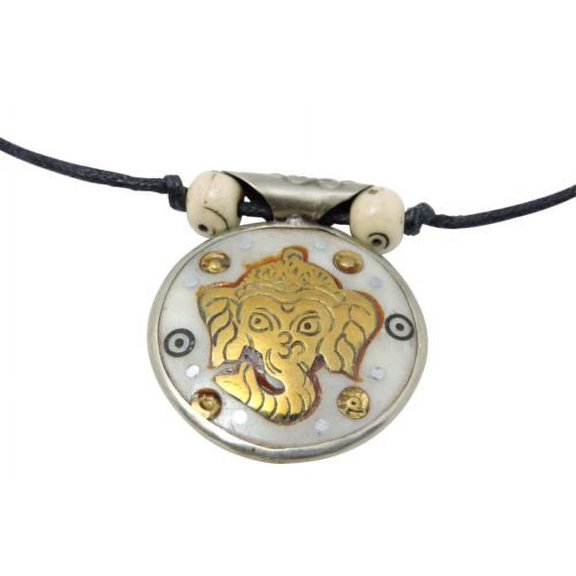 Double Sided Hand Crafted Yak Bone Compassion and Lord Ganesh Pendant