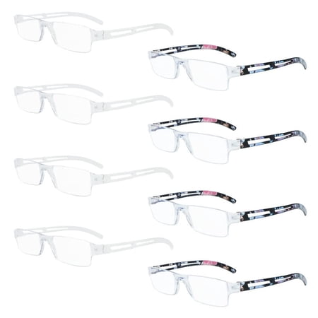 8 Pack Reading Glasses, Blue Light Blocking Computer Reading Glasses for Women and Men, Anti Glare Lightweight Readers (4 Clear+4 Floral,+1.75)
