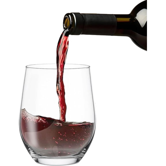 Stemless Wine Glasses Set of 6 – 12 oz Clear Glass Tumblers – Modern Wine Glass Set for Red & White Wine, Cocktails, Parties & Everyday Use