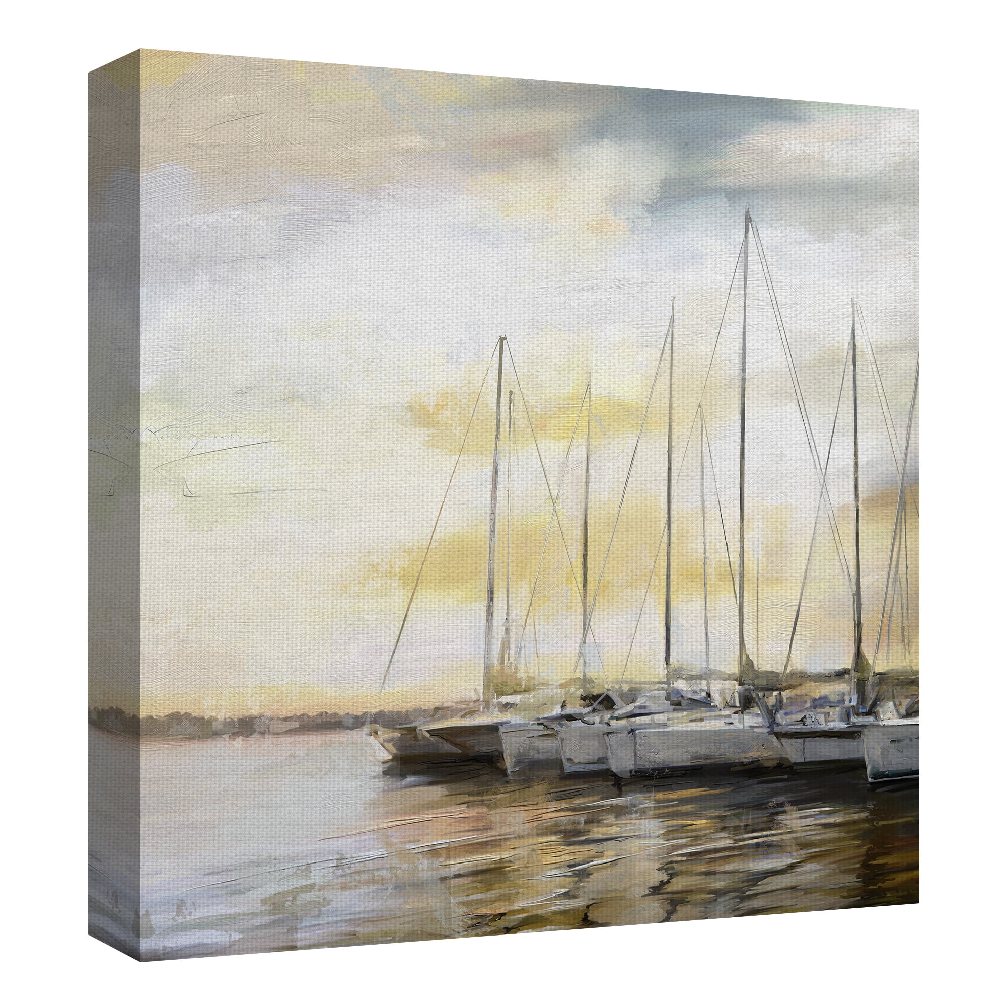 Masterpiece Art Gallery Sunset Harbor Square Boats By Studio Arts Canvas Art Print 24" x 24"